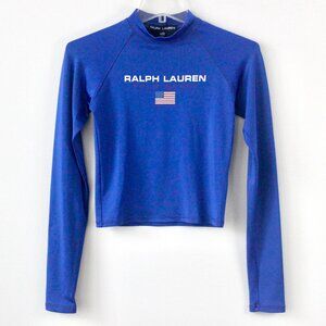 Ralph Lauren Polo Sport Vintage 90s Royal Blue Mock Neck Long-Sleeve Shirt Small